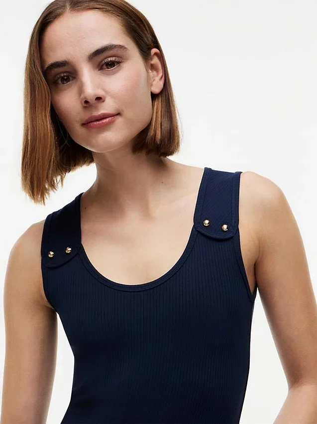 Slim Fit Nautical Gold-Button Tank Top Slim Fit Nautical Gold-Button Tank Top