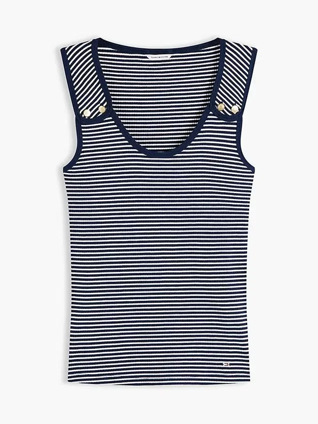Slim Fit Nautical Gold-Button Tank Top Slim Fit Nautical Gold-Button Tank Top