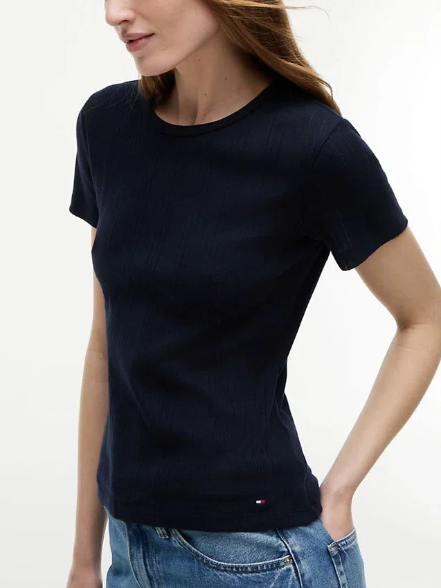 Slim Fit Pointelle Crewneck T-Shirt Slim Fit Pointelle Crewneck T-Shirt