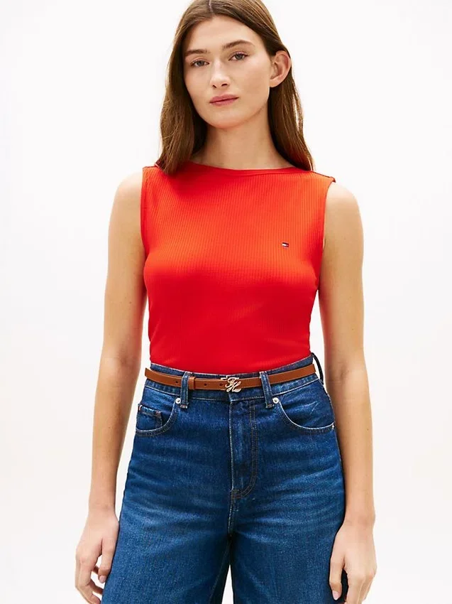Slim Fit Rib-Knit Boatneck Tank Top Slim Fit Rib-Knit Boatneck Tank Top