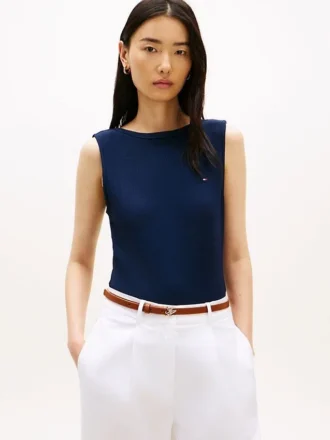 Slim Fit Rib-Knit Boatneck Tank Top