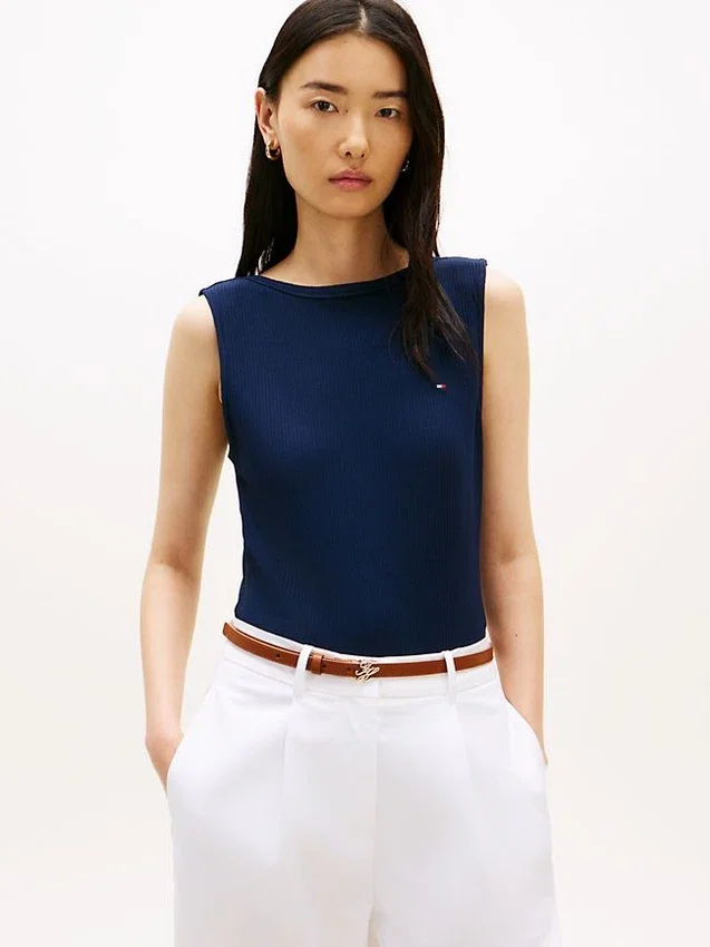 Slim Fit Rib-Knit Boatneck Tank Top Slim Fit Rib-Knit Boatneck Tank Top