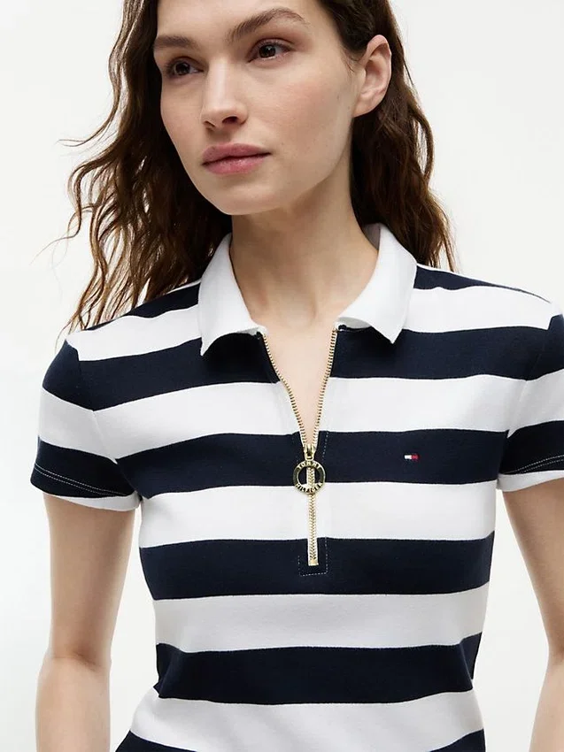 Slim Fit Rugby Stripe Zip Polo Slim Fit Rugby Stripe Zip Polo