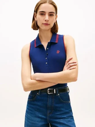 Slim Fit Sleeveless Script Monogram Polo