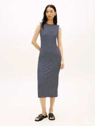 Slim Fit Stripe Boatneck Midi Dress