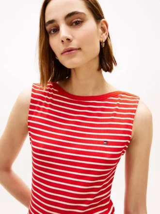 Slim Fit Stripe Boatneck Midi Dress