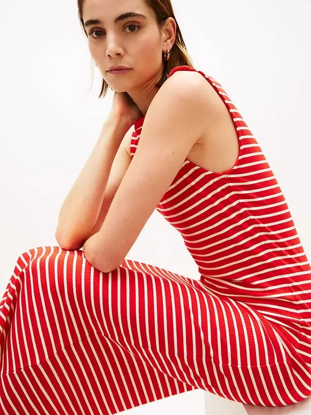 Slim Fit Stripe Boatneck Midi Dress Slim Fit Stripe Boatneck Midi Dress