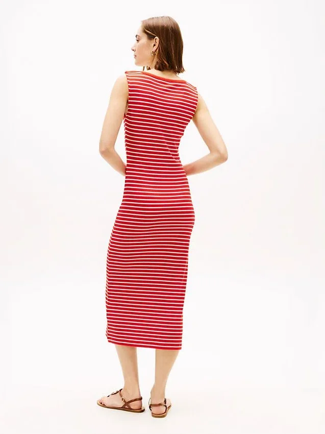 Slim Fit Stripe Boatneck Midi Dress Slim Fit Stripe Boatneck Midi Dress