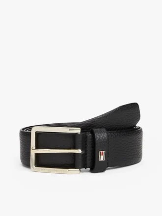Square-Buckle Pebbled Leather Belt