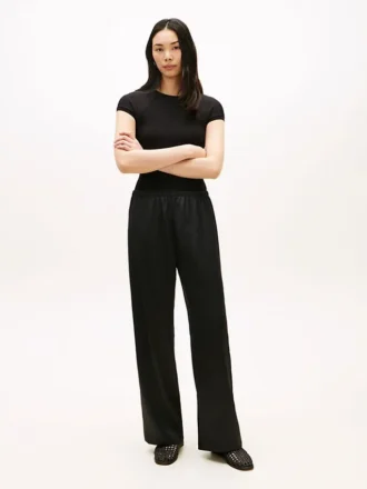Stretch Satin Pull-On Wide-Leg Pant