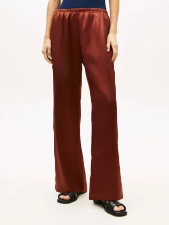 Stretch Satin Pull-On Wide-Leg Pant
