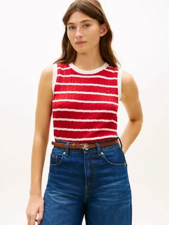Stripe Cable Knit Sweater Vest