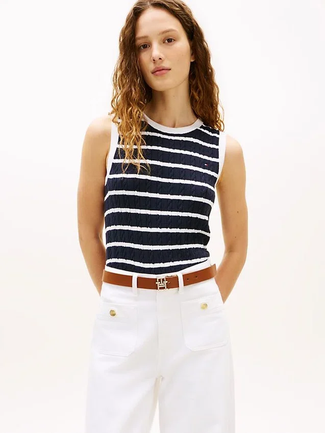Stripe Cable Knit Sweater Vest Stripe Cable Knit Sweater Vest