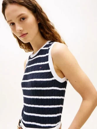 Stripe Cable Knit Sweater Vest