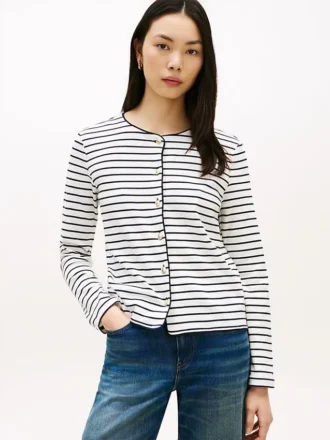 Stripe Cotton Interlock Cardigan T-Shirt