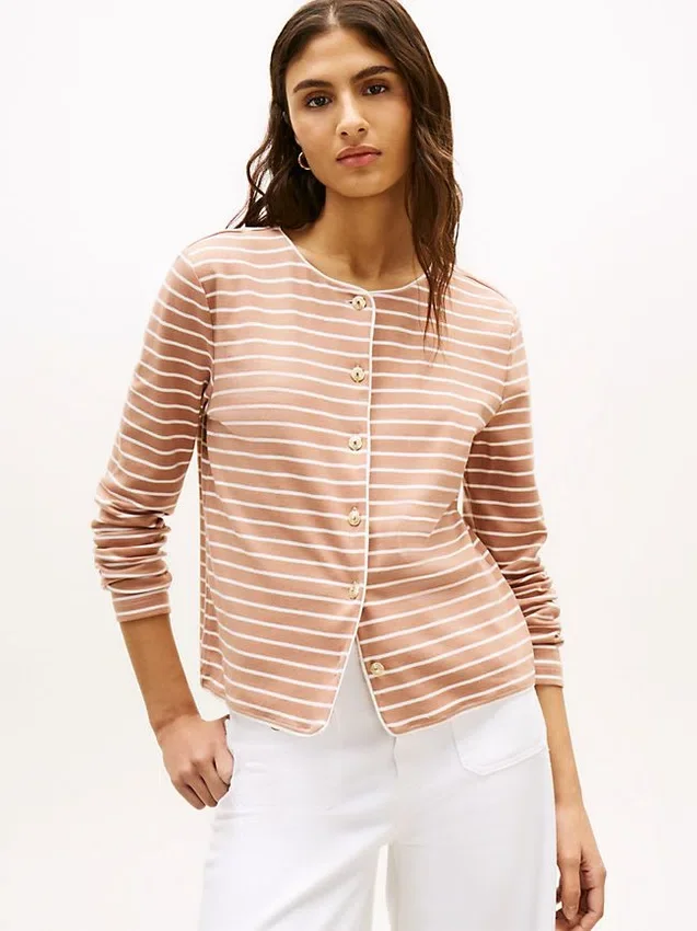 Stripe Cotton Interlock Cardigan T-Shirt Stripe Cotton Interlock Cardigan T-Shirt