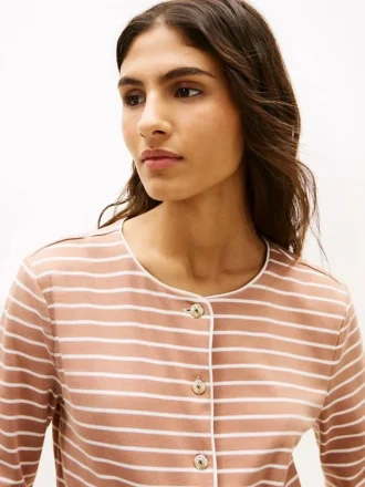 Stripe Cotton Interlock Cardigan T-Shirt