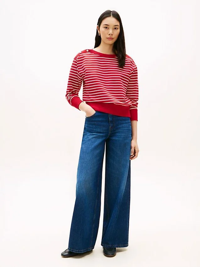 Stripe Gold-Button Boatneck Sweatshirt Stripe Gold-Button Boatneck Sweatshirt