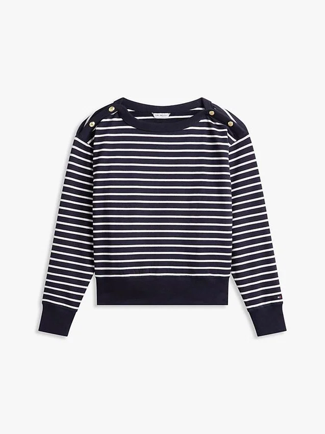 Stripe Gold-Button Boatneck Sweatshirt Stripe Gold-Button Boatneck Sweatshirt
