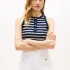 Stripe Gold-Button Henley Tank Top Stripe Gold-Button Henley Tank Top