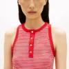 Stripe Gold-Button Henley Tank Top Stripe Gold-Button Henley Tank Top