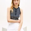 Stripe Gold-Button Henley Tank Top Stripe Gold-Button Henley Tank Top