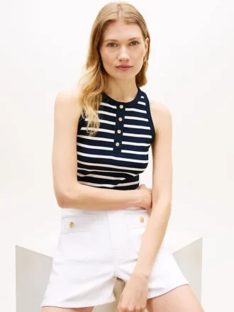 Stripe Gold-Button Henley Tank Top