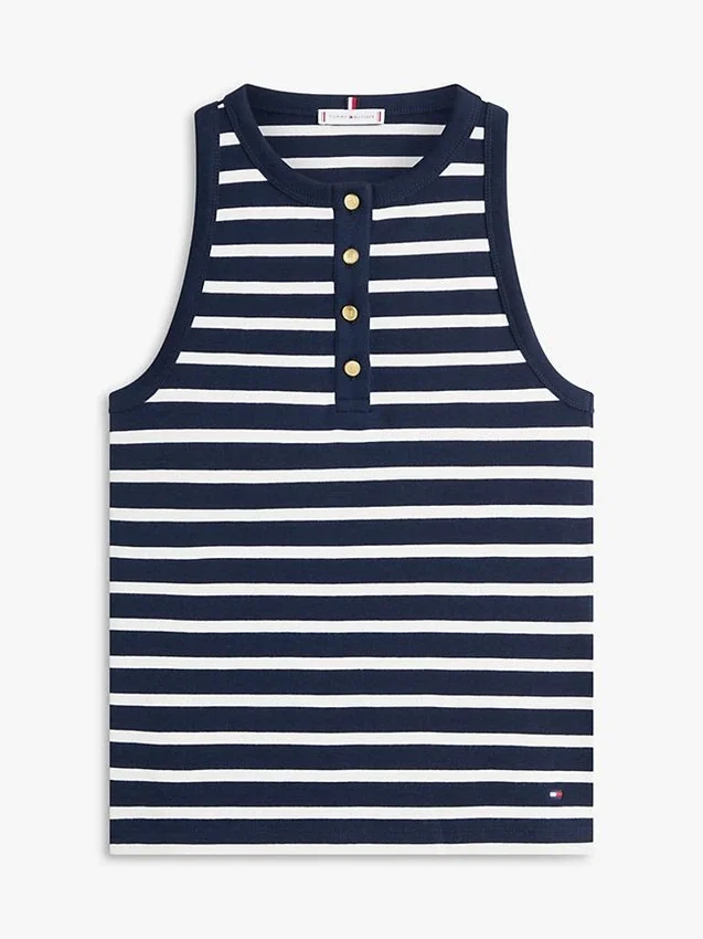 Stripe Gold-Button Henley Tank Top Stripe Gold-Button Henley Tank Top