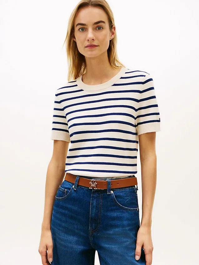 Stripe Lightweight Short-Sleeve Sweater Stripe Lightweight Short-Sleeve Sweater
