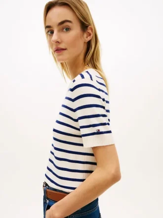 Stripe Lightweight Short-Sleeve Sweater