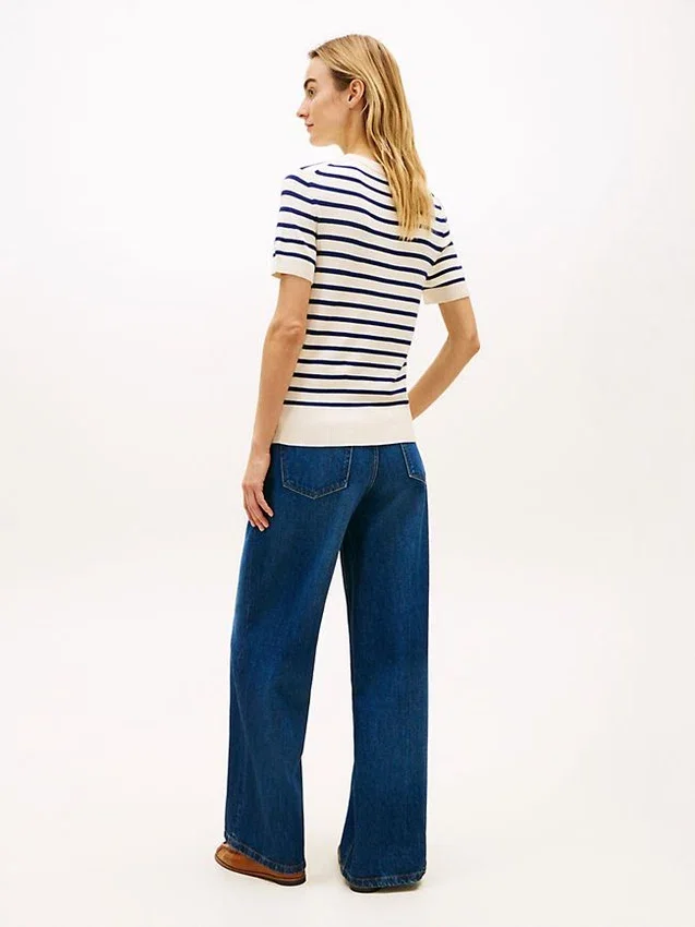 Stripe Lightweight Short-Sleeve Sweater Stripe Lightweight Short-Sleeve Sweater