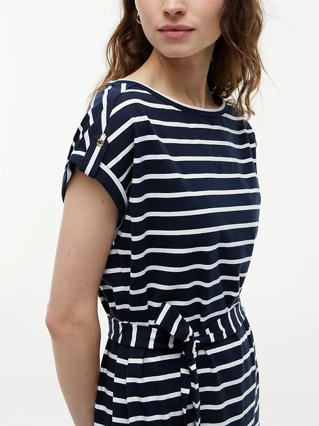 Striped Belted Stretch-Cotton Dress Striped Belted Stretch-Cotton Dress
