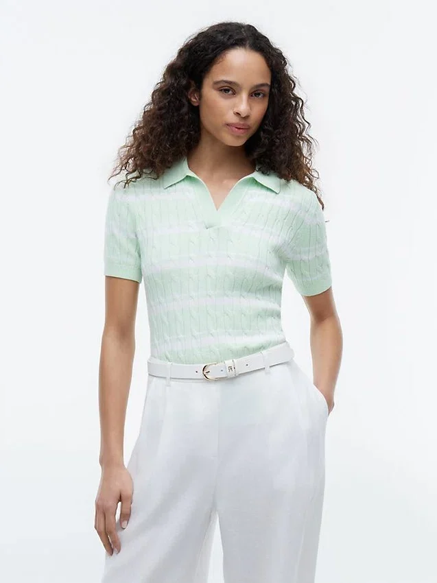 Striped Cable Knit Sweater Polo Striped Cable Knit Sweater Polo