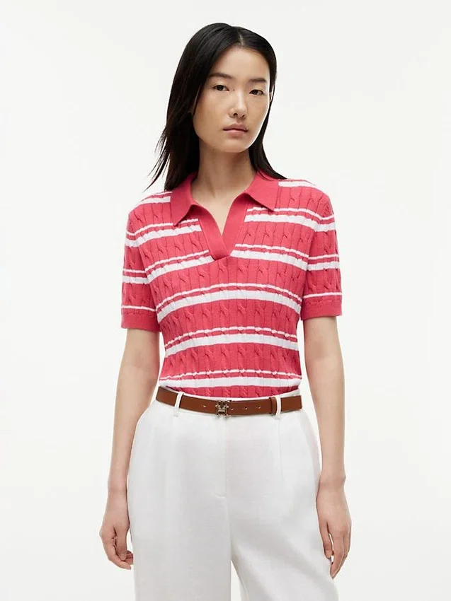 Striped Cable Knit Sweater Polo Striped Cable Knit Sweater Polo