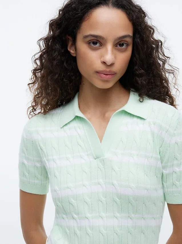 Striped Cable Knit Sweater Polo Striped Cable Knit Sweater Polo