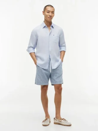 Striped Cotton-Linen Blend 7″ Short