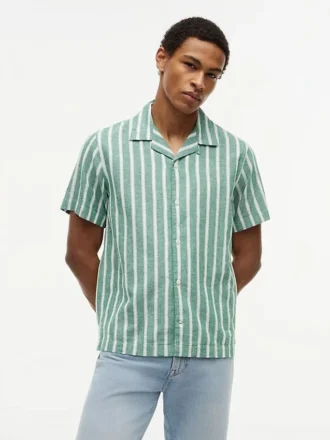 Striped Cotton-Linen Blend Camp Shirt