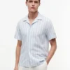 Striped Cotton-Linen Blend Camp Shirt