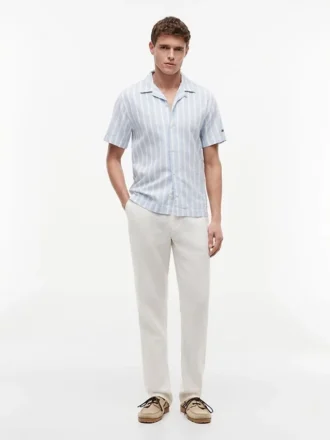 Striped Cotton-Linen Blend Camp Shirt