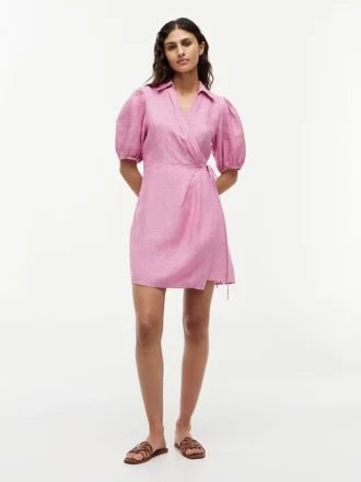 Striped Linen Mini Wrap Dress