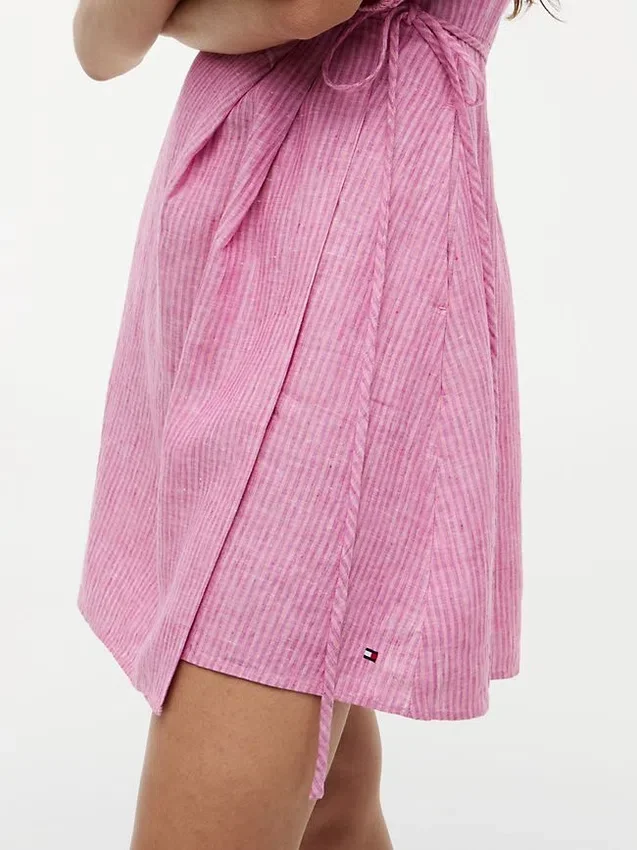 Striped Linen Mini Wrap Dress Striped Linen Mini Wrap Dress