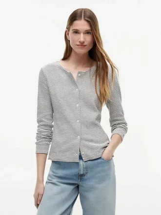Striped Pointelle Cardigan T-Shirt