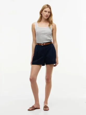 Striped Pointelle Square-Neck Tank Top