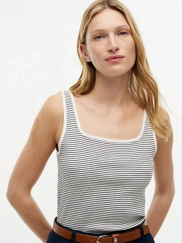 Striped Pointelle Square-Neck Tank Top Striped Pointelle Square-Neck Tank Top