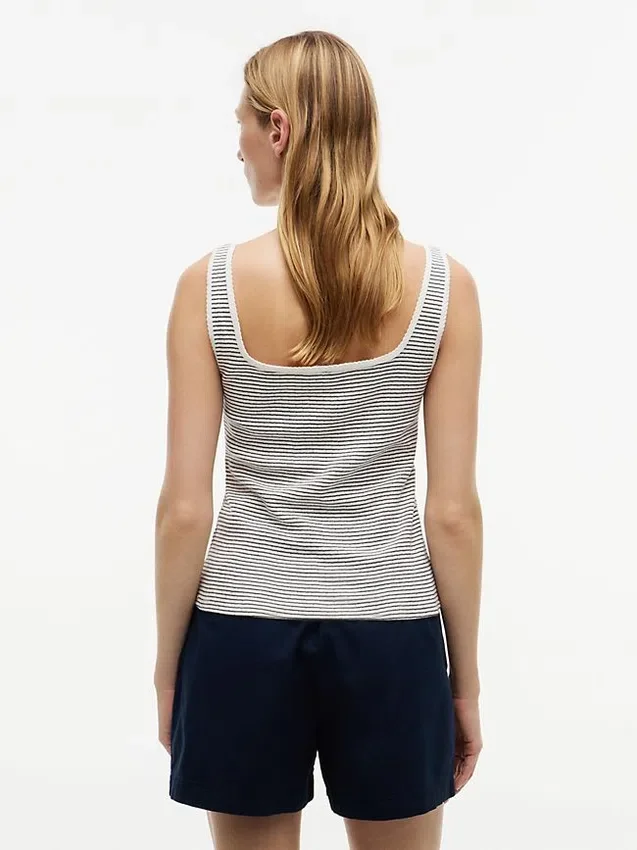Striped Pointelle Square-Neck Tank Top Striped Pointelle Square-Neck Tank Top