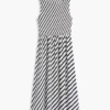 Striped Shirred Crepe Maxi Dress