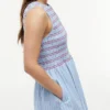 Striped Shirred Poplin Midi Dress