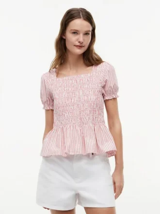 Striped Shirred Poplin Top