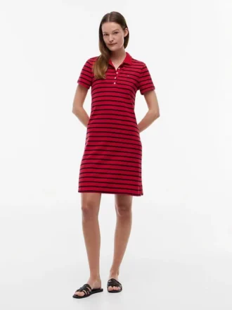 Striped Stretch Pique Polo Dress