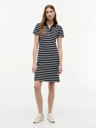 Striped Stretch Pique Polo Dress